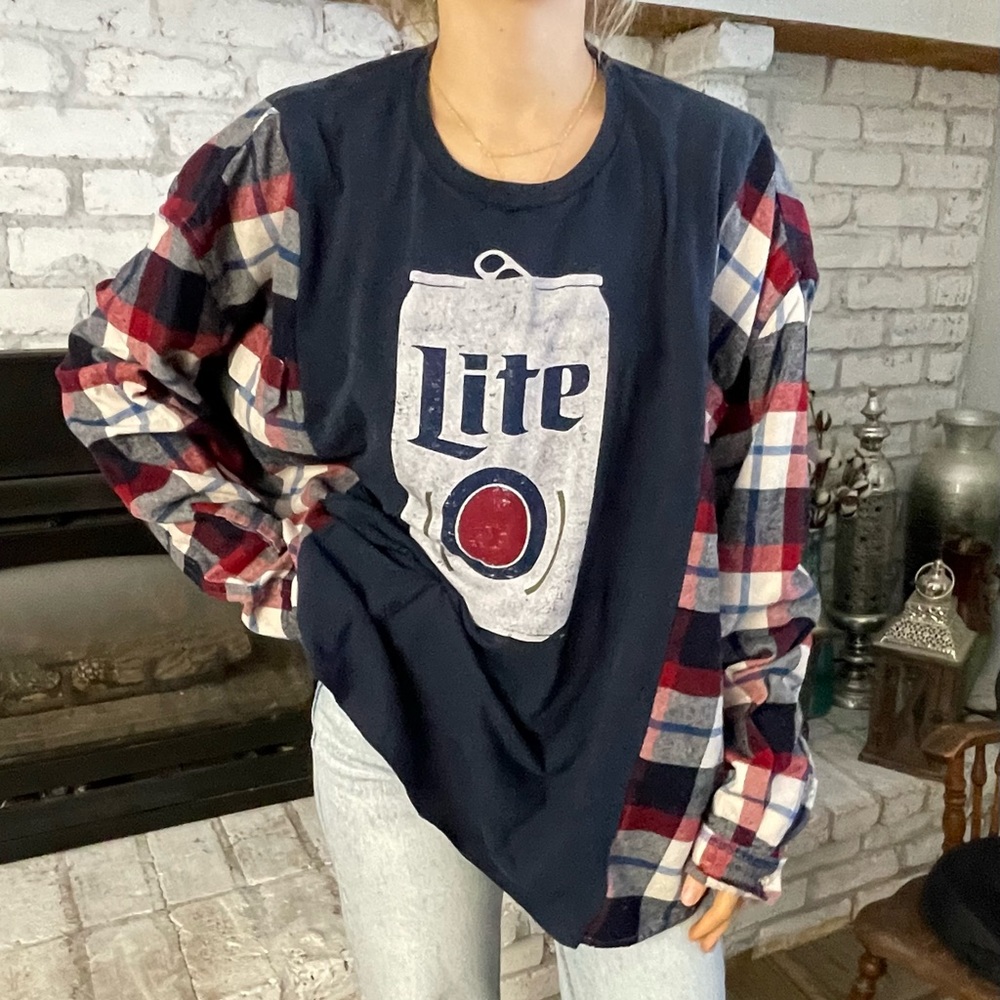 Upcycled One of a Kind Graphic Flannel, Sustainable Fashion, reworked de…